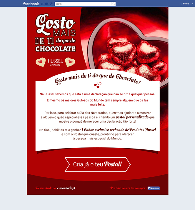 Aplicação de Facebook "Gosto mais de Ti do que de Chocolate" Aplicação de Facebook "Gosto mais de Ti do que de Chocolate"