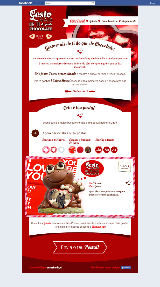 Aplicação de Facebook "Gosto mais de Ti do que de Chocolate" Aplicação de Facebook "Gosto mais de Ti do que de Chocolate"