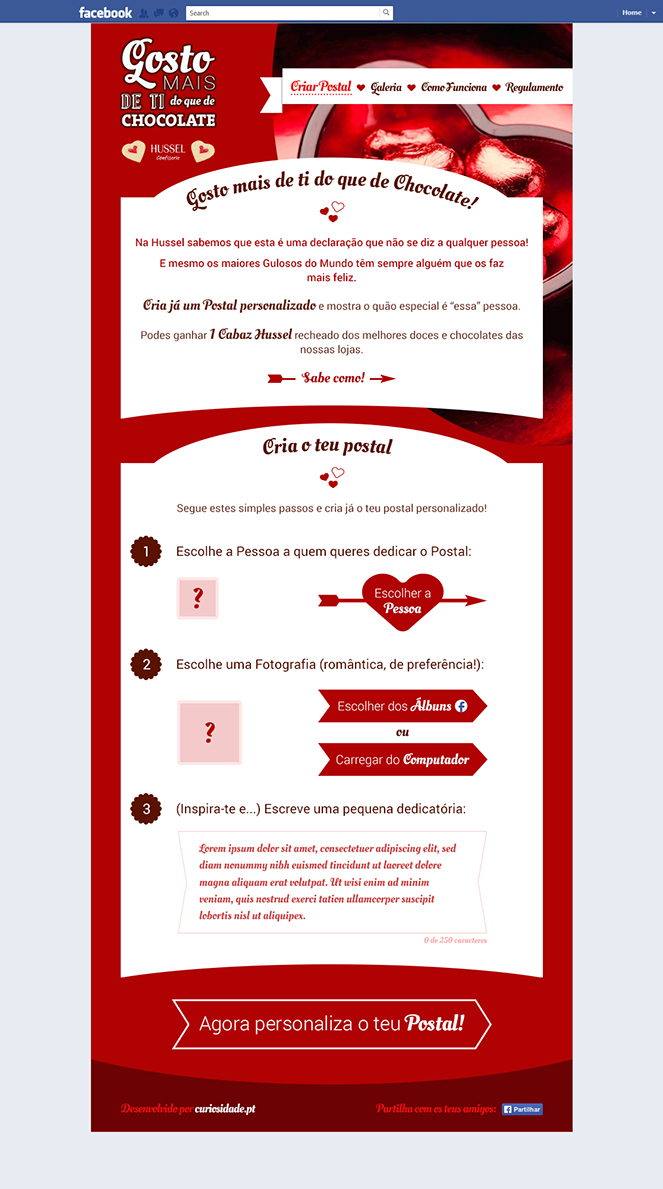 Aplicação de Facebook "Gosto mais de Ti do que de Chocolate" Aplicação de Facebook "Gosto mais de Ti do que de Chocolate"