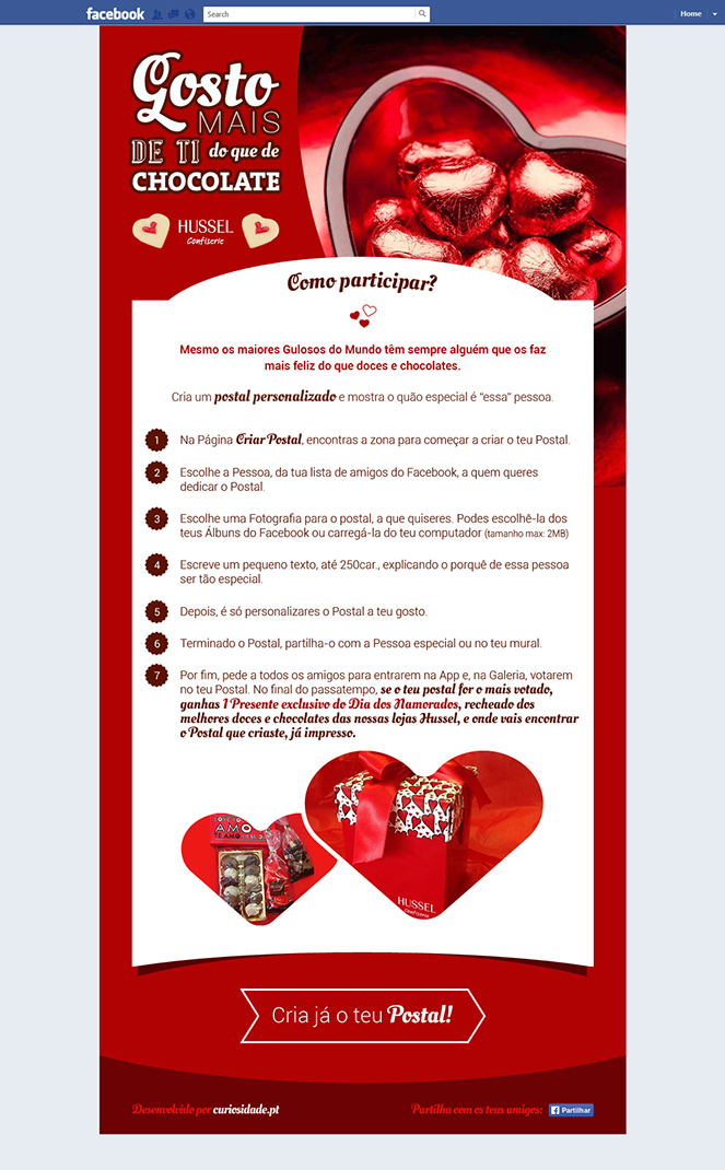 Aplicação de Facebook "Gosto mais de Ti do que de Chocolate" Aplicação de Facebook "Gosto mais de Ti do que de Chocolate"