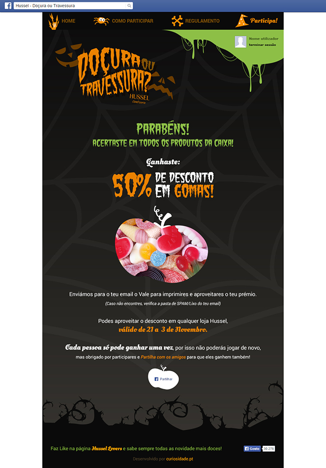 Aplicação de Facebook "Doçura ou Travessura"